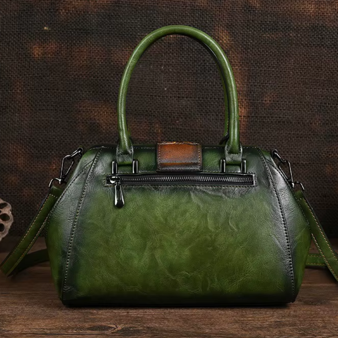 Florina - Leather Handbag with Engraving and Floral Pattern