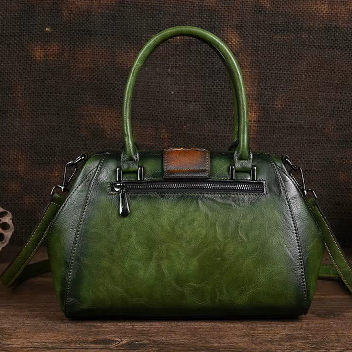 Florina - Leather Handbag with Engraving and Floral Pattern