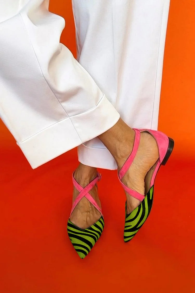 LUCREZIA | Elegant ballerinas with zebra details and glamorous pink straps