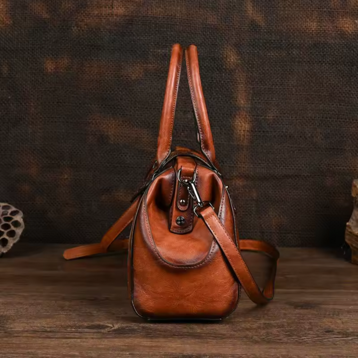 Florina - Leather Handbag with Engraving and Floral Pattern