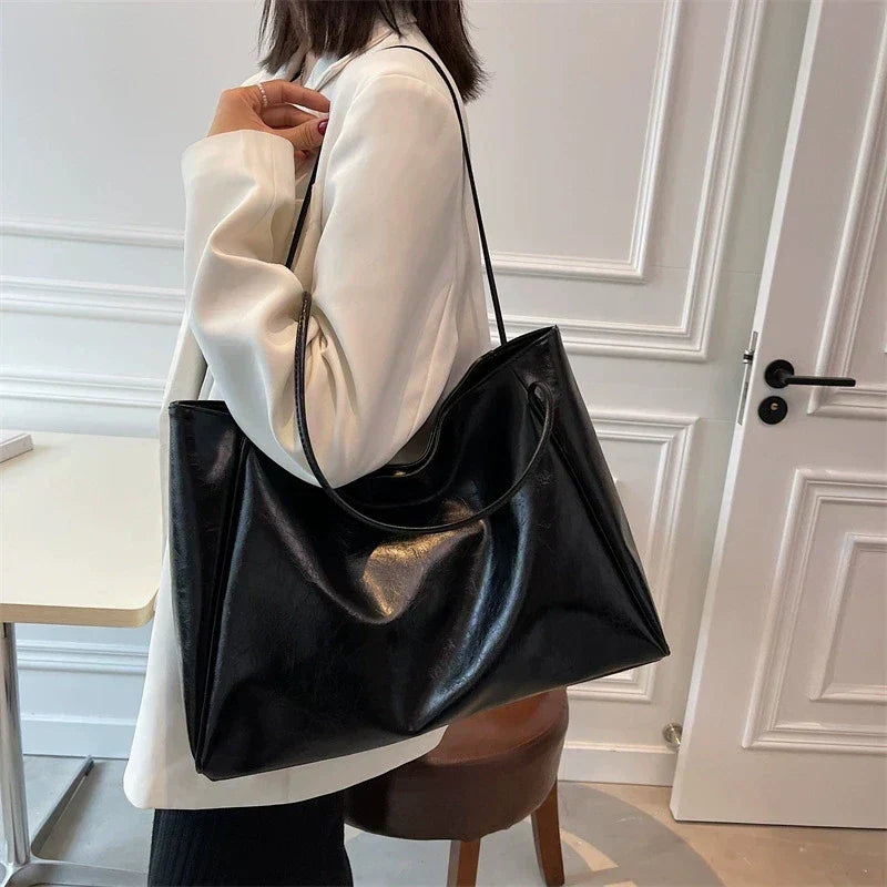 Elegant brown leather-look tote bag