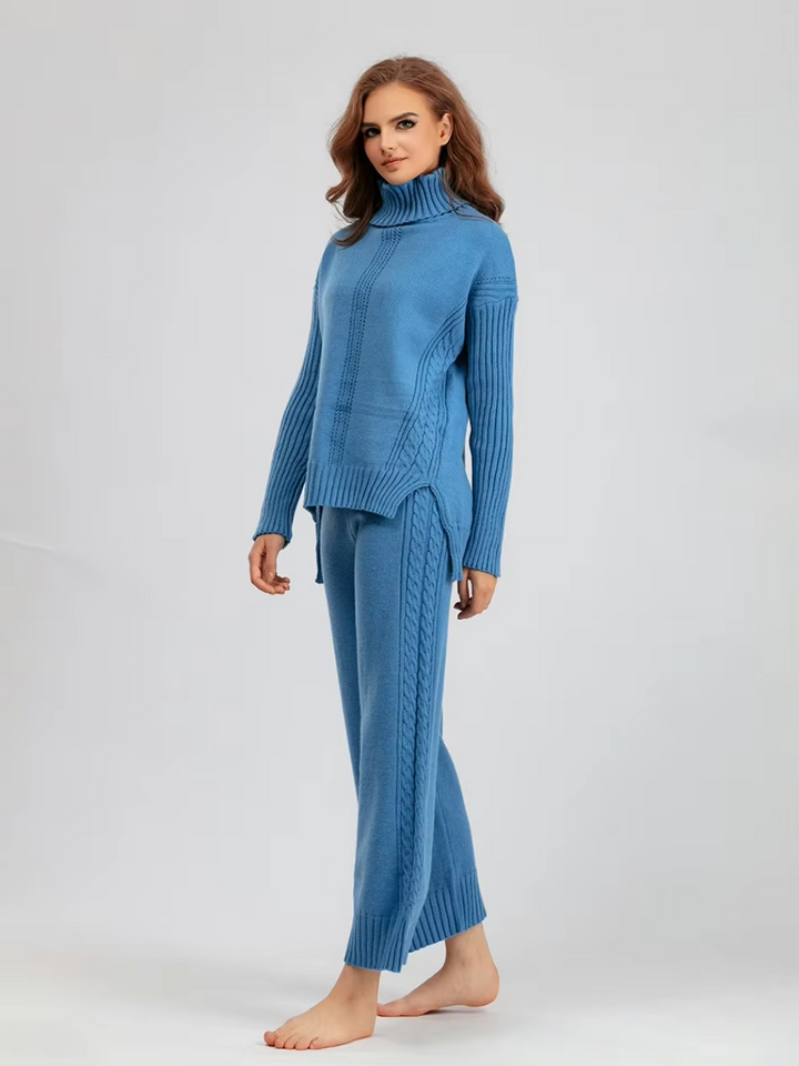 Scarlett | Chic High-Neck Knit Sweater & Loose Trousers Set