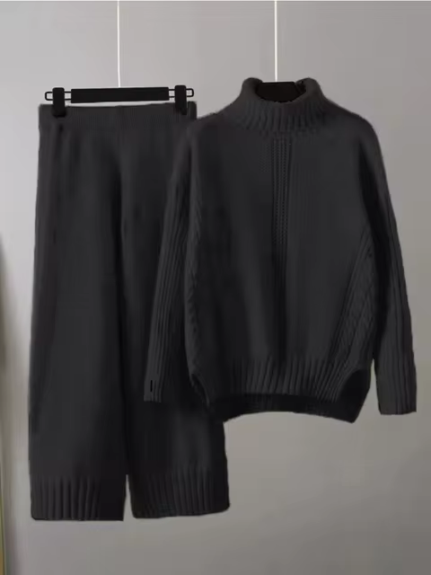 Scarlett | Chic High-Neck Knit Sweater & Loose Trousers Set