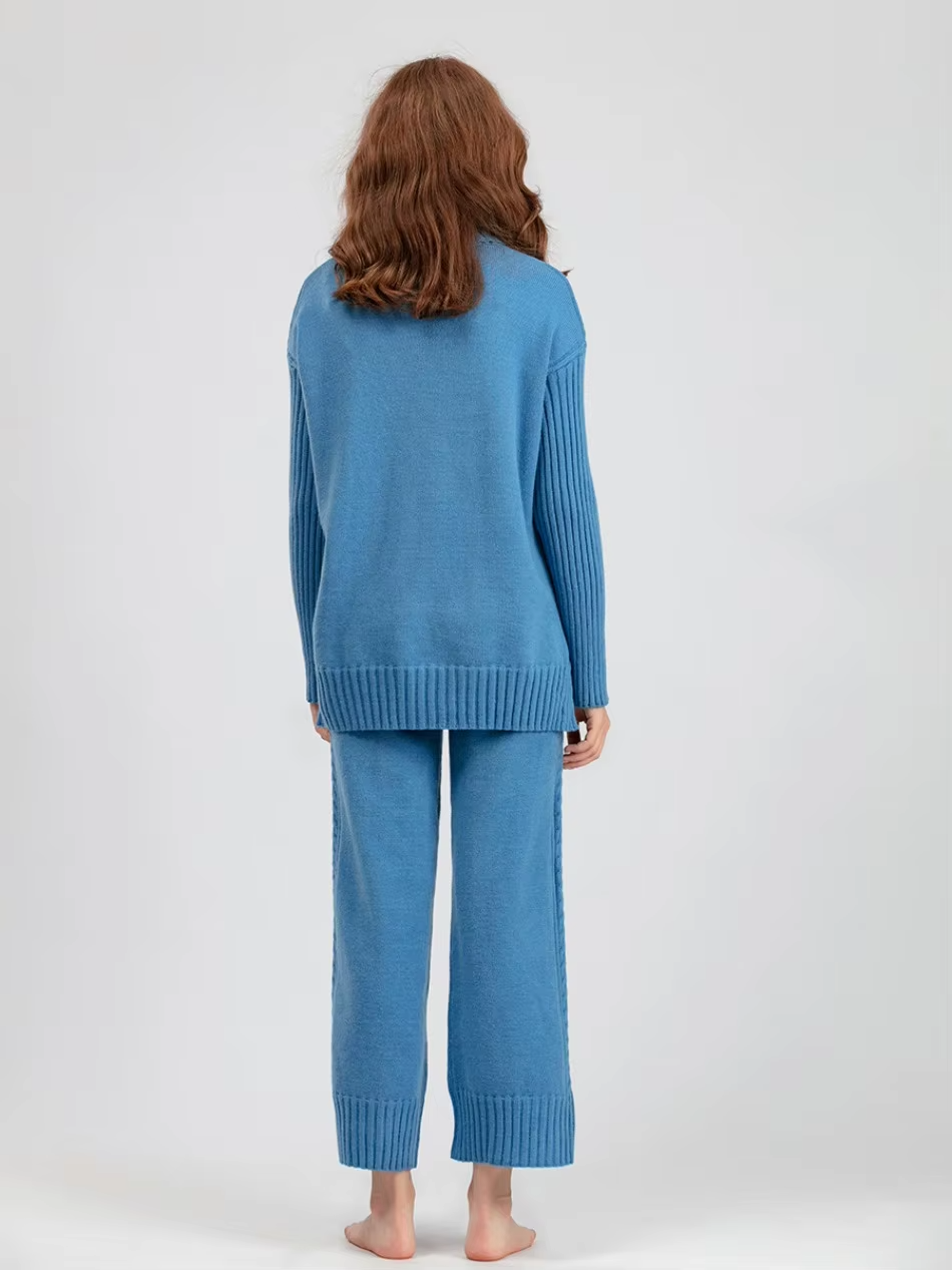 Scarlett | Chic High-Neck Knit Sweater & Loose Trousers Set