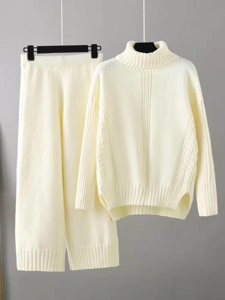 Scarlett | Chic High-Neck Knit Sweater & Loose Trousers Set