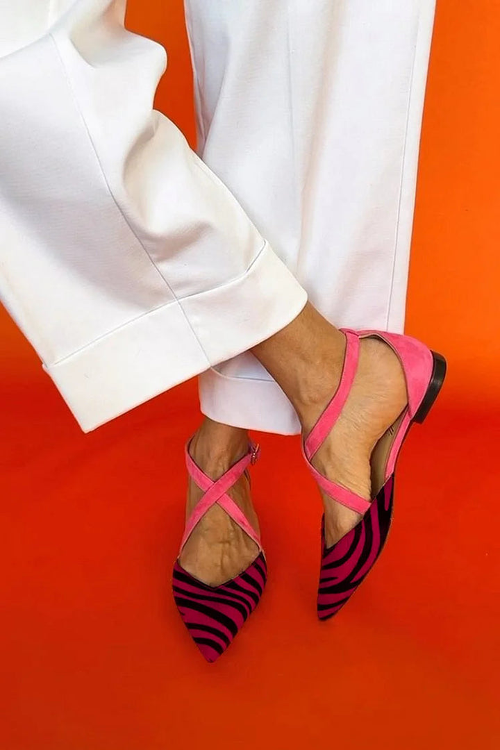 LUCREZIA | Elegant ballerinas with zebra details and glamorous pink straps