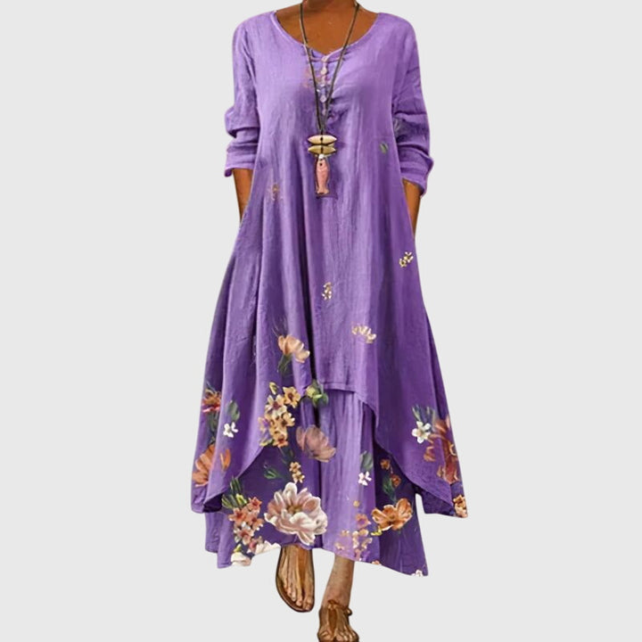 Alexandra - Ladies Summer Long Sleeve Printed Maxi Dress