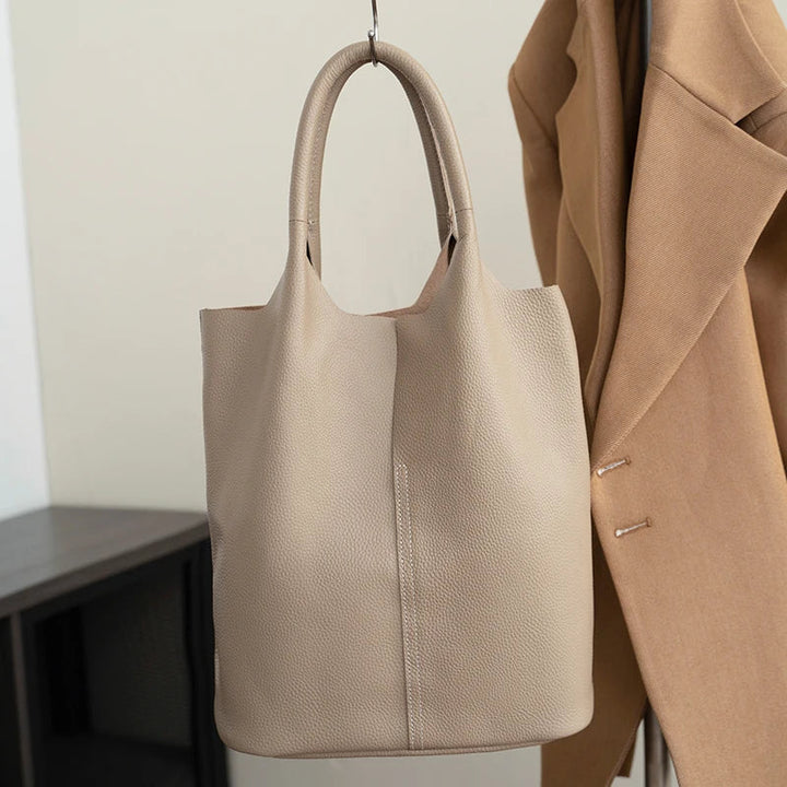 Light blue bucket bag with a luxurious leather look