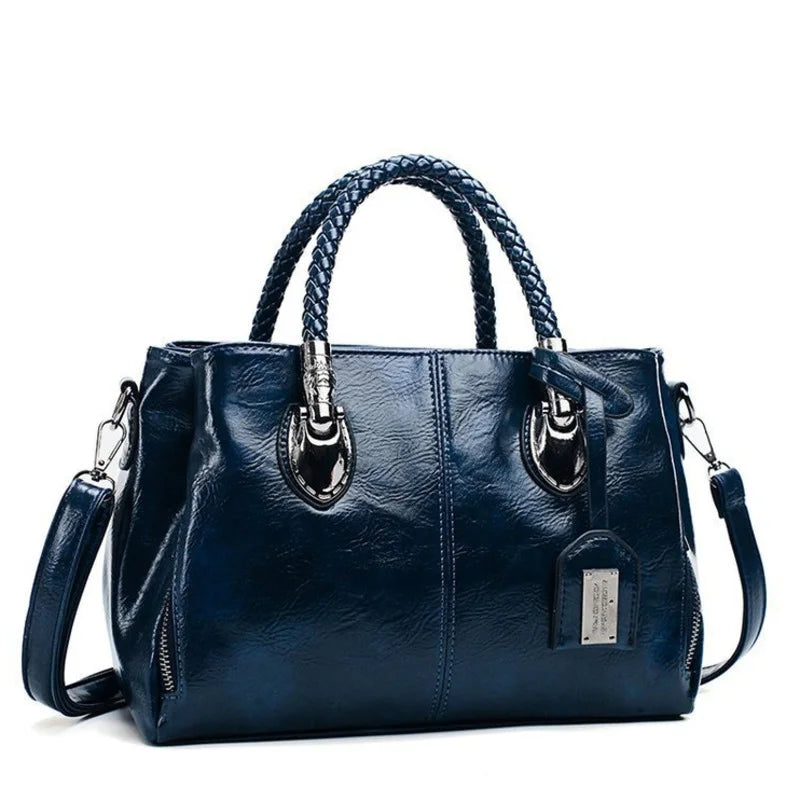 Pia™ | Elegant Leather Bag with Woven Handles