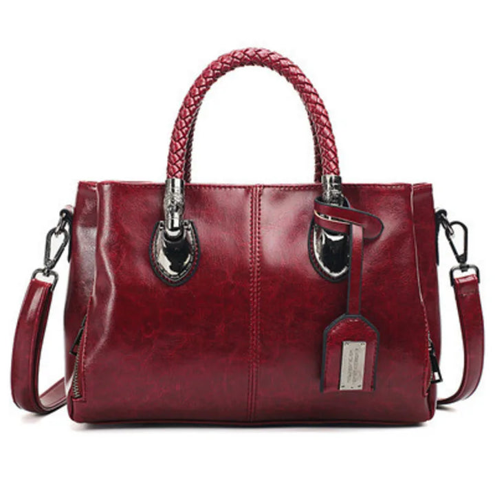 Pia™ | Elegant Leather Bag with Woven Handles