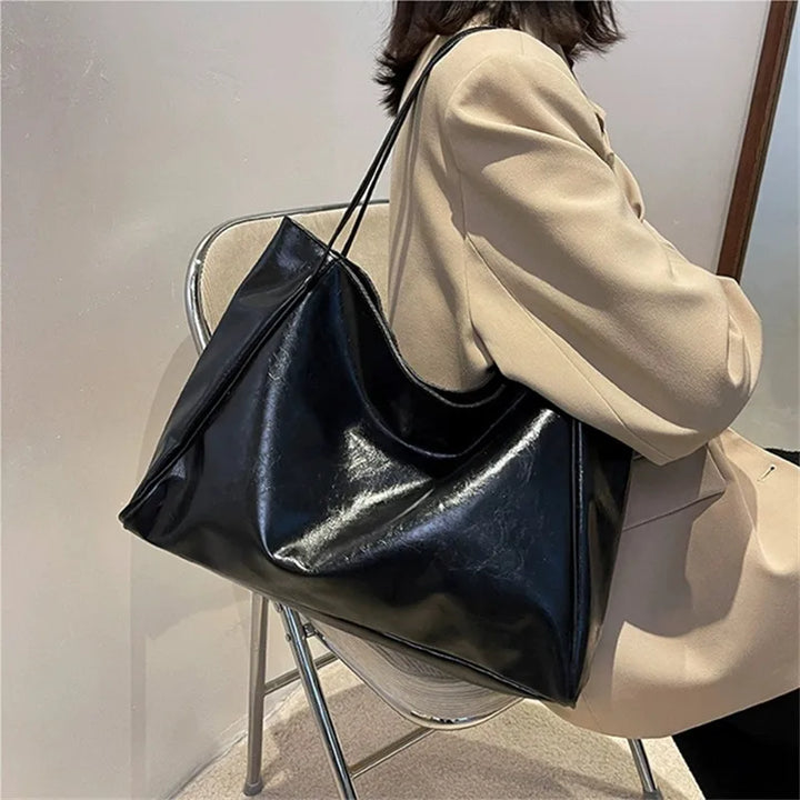 Elegant brown leather-look tote bag