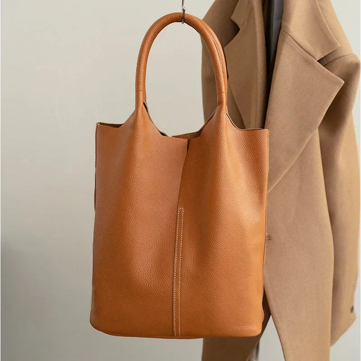 Light blue bucket bag with a luxurious leather look