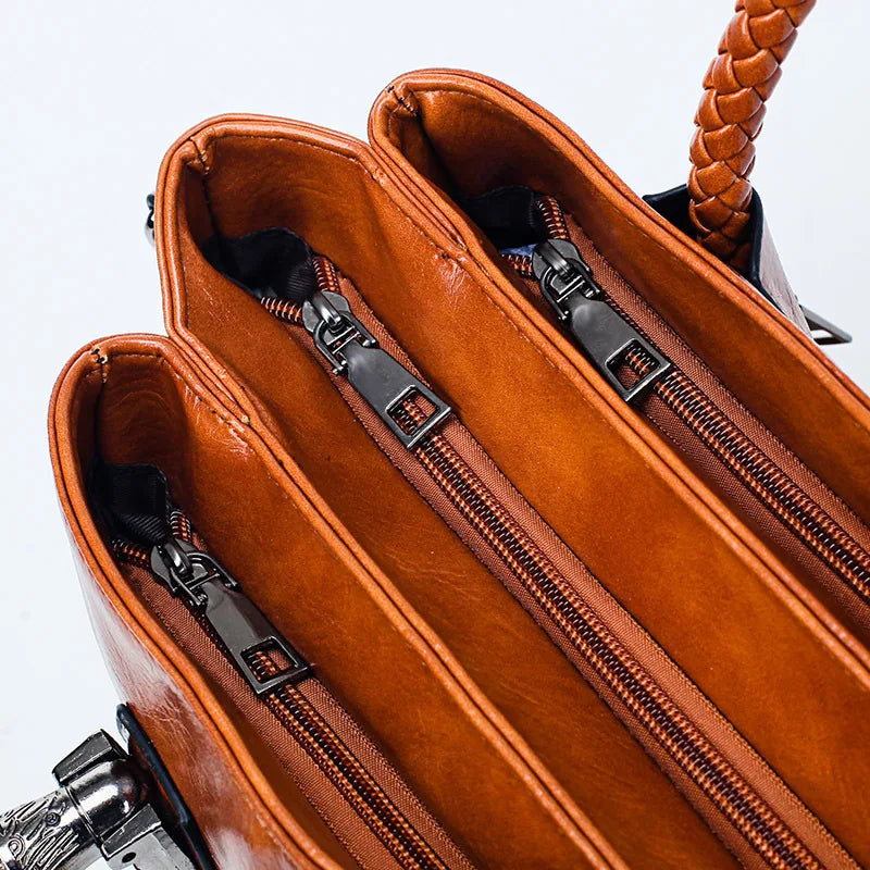 Pia™ | Elegant Leather Bag with Woven Handles