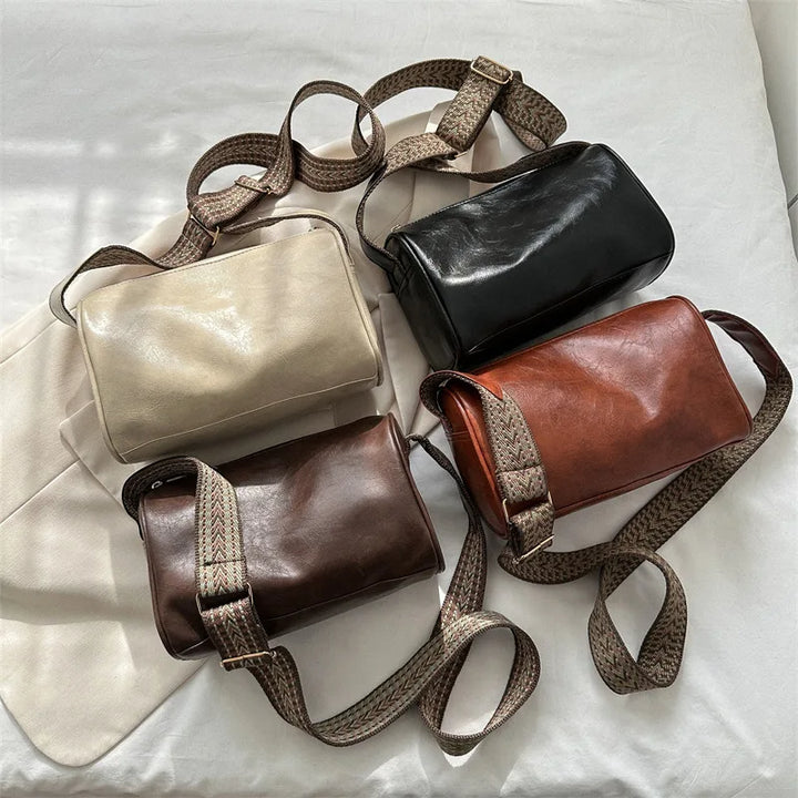 Trine™ | Vintage Leather Crossbody Bag with Woven Adjustable Strap