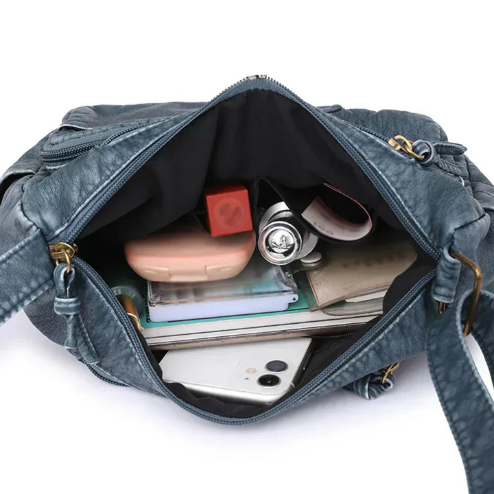 Lykke™ | Vintage Leather Shoulder Bag with Multiple Pockets