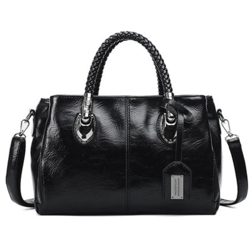 Pia™ | Elegant Leather Bag with Woven Handles