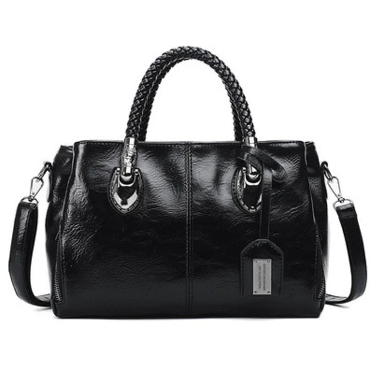 Pia™ | Elegant Leather Bag with Woven Handles