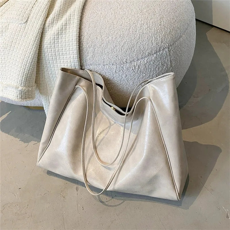 Elegant brown leather-look tote bag
