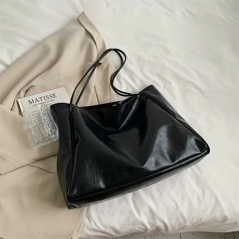 Elegant brown leather-look tote bag
