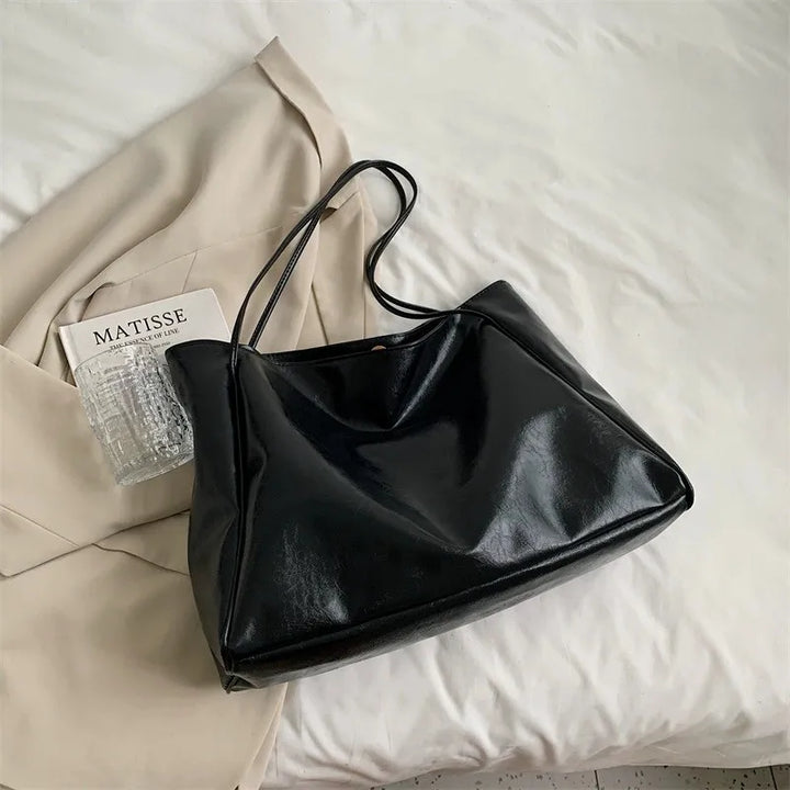 Elegant brown leather-look tote bag