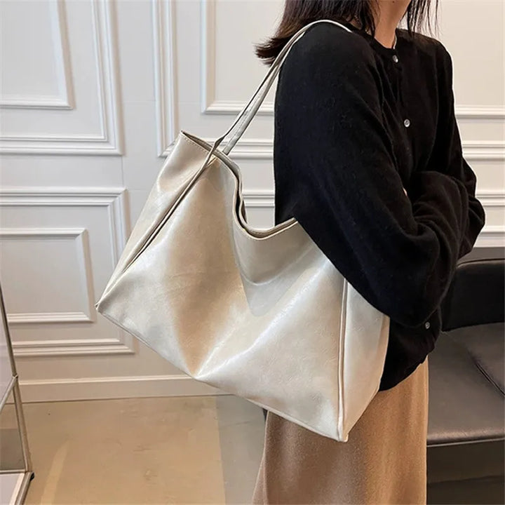 Elegant brown leather-look tote bag
