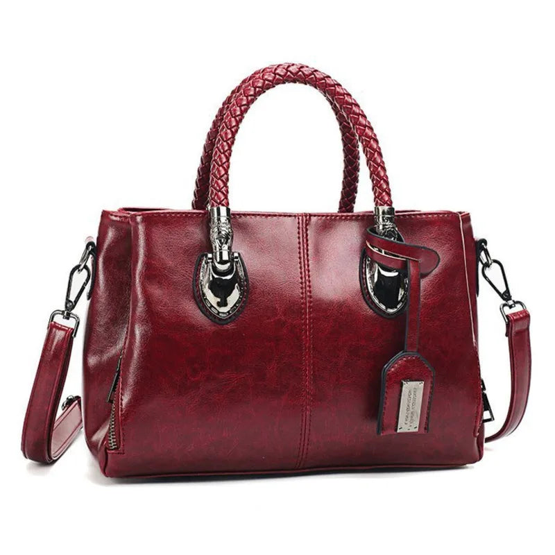 Pia™ | Elegant Leather Bag with Woven Handles