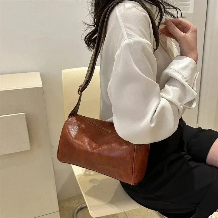 Trine™ | Vintage Leather Crossbody Bag with Woven Adjustable Strap