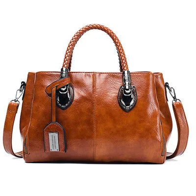 Pia™ | Elegant Leather Bag with Woven Handles