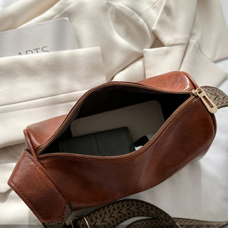 Trine™ | Vintage Leather Crossbody Bag with Woven Adjustable Strap